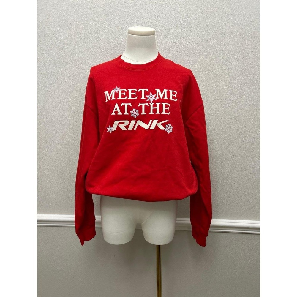 NWT PINK Victoria's Secret Red "Meet Me At The Rink" Snowflake Sweatshirt Size L